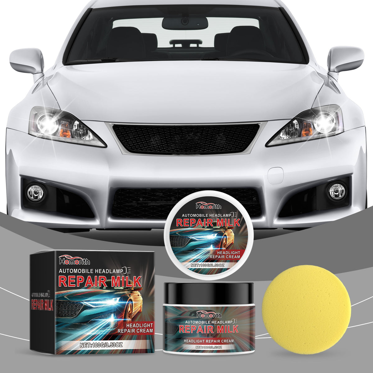 Homonth Car Headlight Repair Kit, Car Bright Retreading Agent, Light Scratch Yellow Retreading Crystal Plating Agent