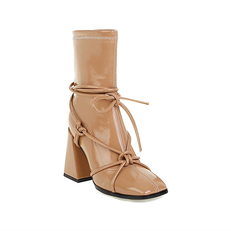 Black High Heels Ankle Boots For Women Autumn Winter Gladiator Punk Short Boots Party Shoes