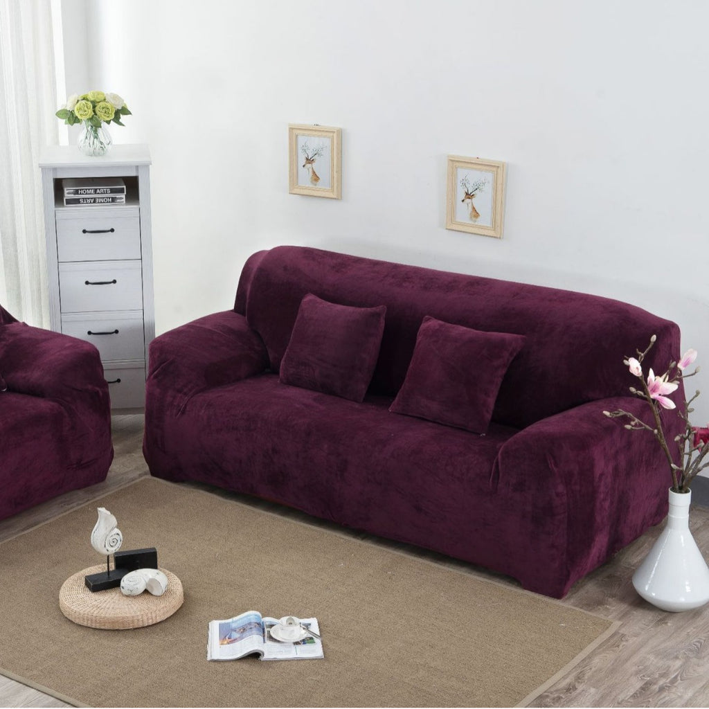 Elastic sofa cover plush all inclusive thickened and fully covered three person fabric sofa cover solid color