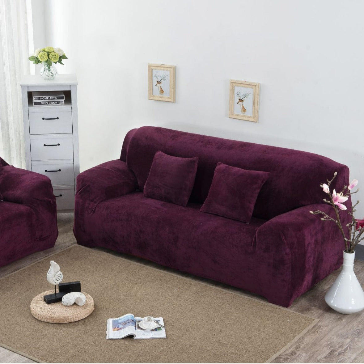 Elastic sofa cover plush all inclusive thickened and fully covered three person fabric sofa cover solid color