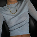 Cryptographic Fall Elegant See Through Long Sleeve Mock Neck Women Tops Fashion Streetwear Sexy T-Shirts Tees Slim Clothes