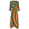 Fall Loose women pleated designer dress with Sashes orange stripes Bohemian dress high fashion aesthetic indie clothes