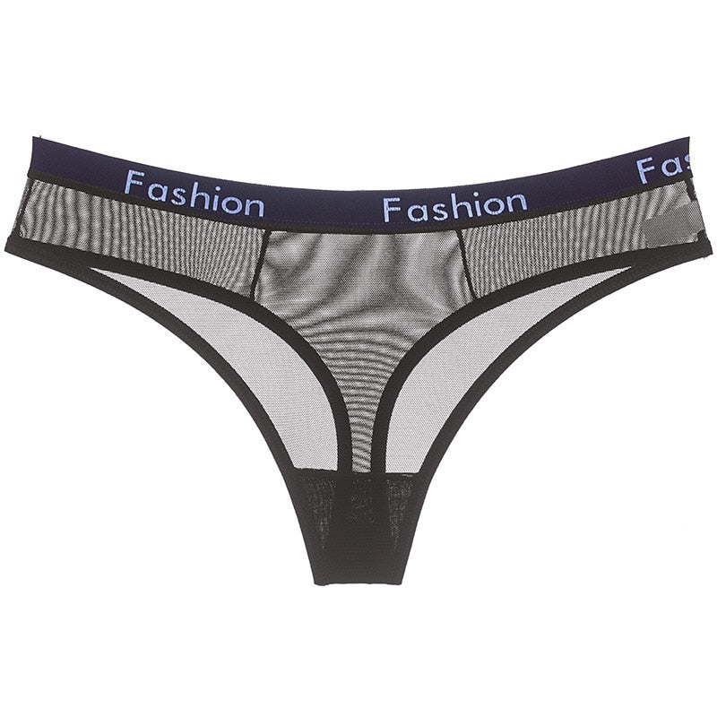 Sporty Style Sexy Transparent Underwear Women Crotch Cotton Briefs Soft Hollow Out Panties String Thong Sex Lingerie