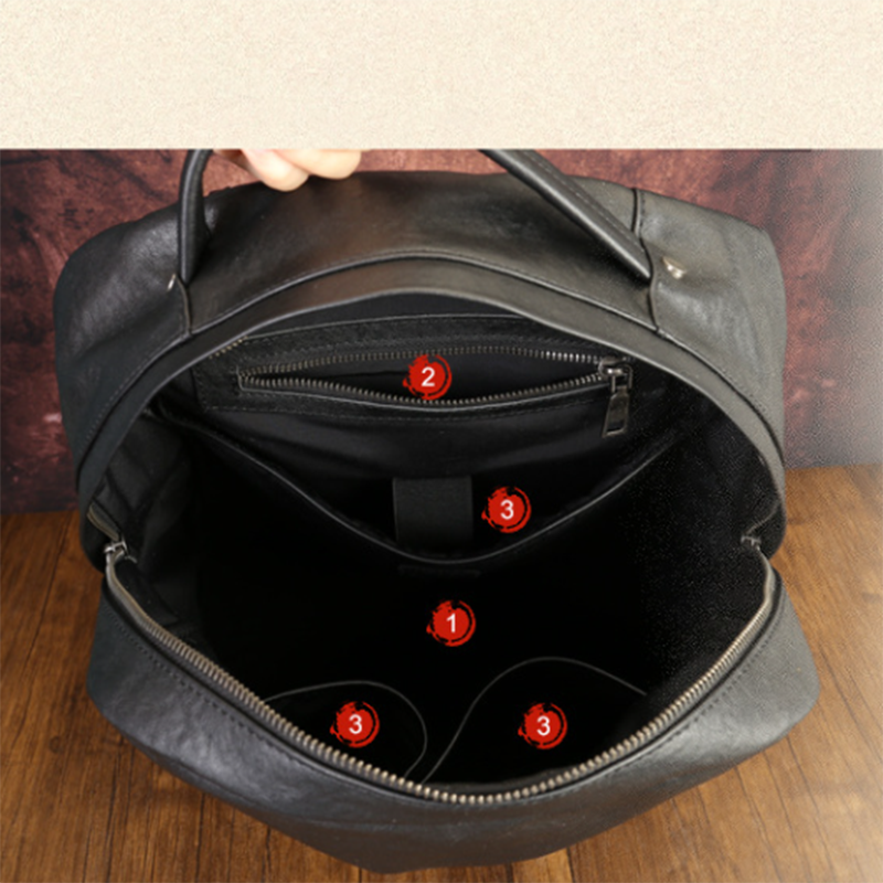 Full Grain Leather Backpack Black Men's Leather Backpack Handmade Travel Backpack