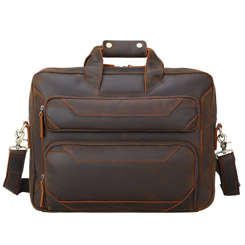 Full Grain Leather Briefcase Vintage Messenger Bag Men's Leather Shoulder Bag 15.6" Leather Laptop Bag
