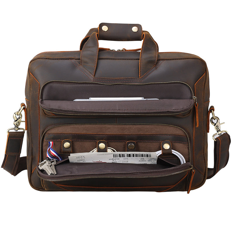 Full Grain Leather Briefcase Vintage Messenger Bag Men's Leather Shoulder Bag 15.6" Leather Laptop Bag