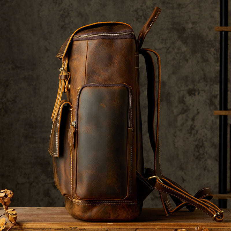 Full Grain Leather Laptop Backpack Large Capacity School Backpack Men Leather Backpack