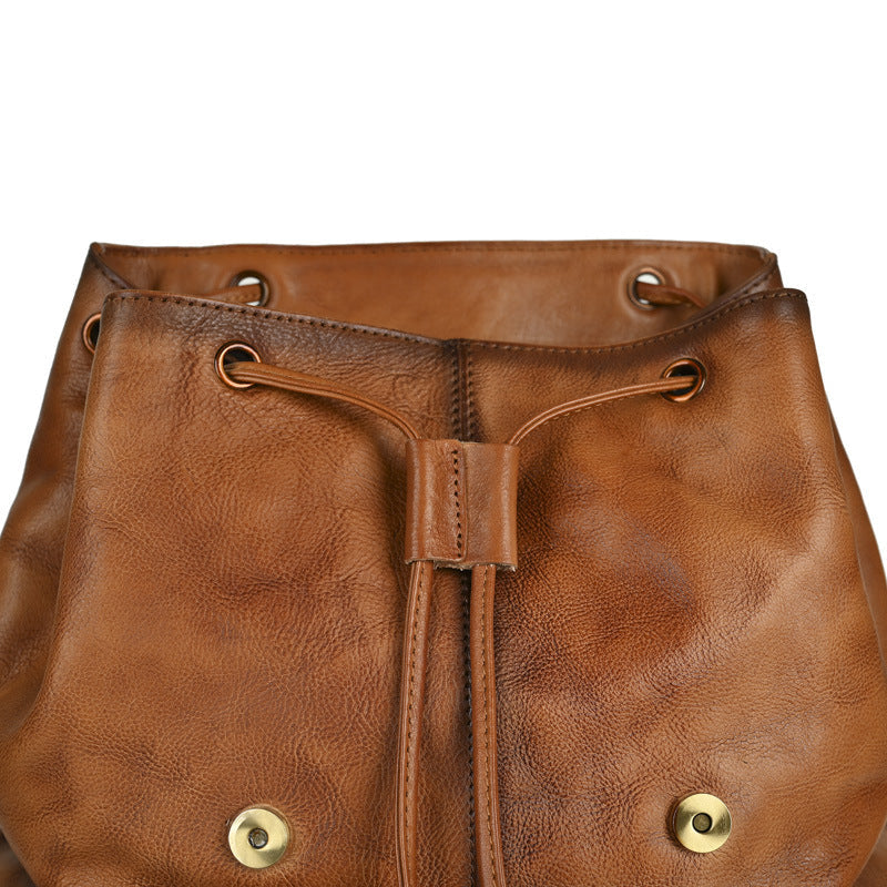 Full Grain Leather Laptop Backpack Large Capacity Weekender Overnight Camping Rucksack Men Leather Backpack