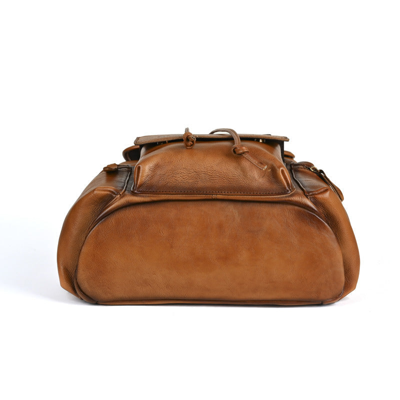 Full Grain Leather Laptop Backpack Large Capacity Weekender Overnight Camping Rucksack Men Leather Backpack