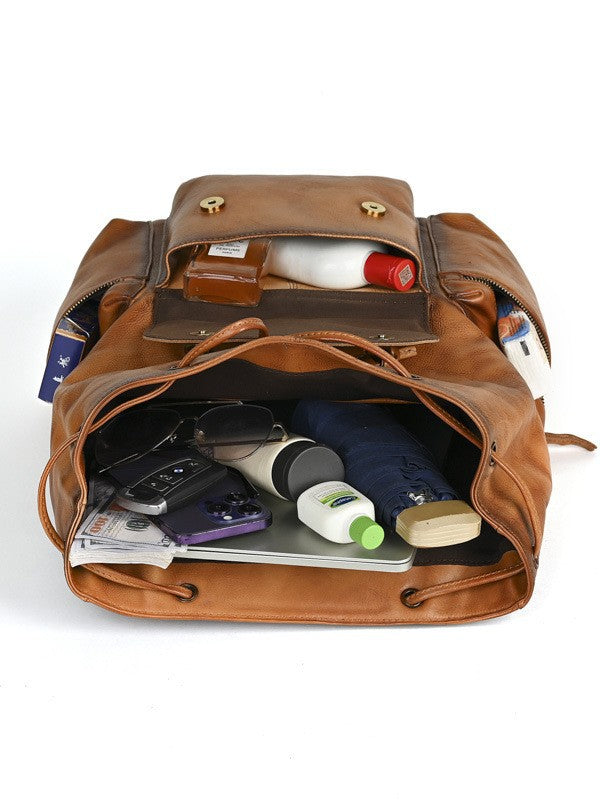 Full Grain Leather Laptop Backpack Large Capacity Weekender Overnight Camping Rucksack Men Leather Backpack