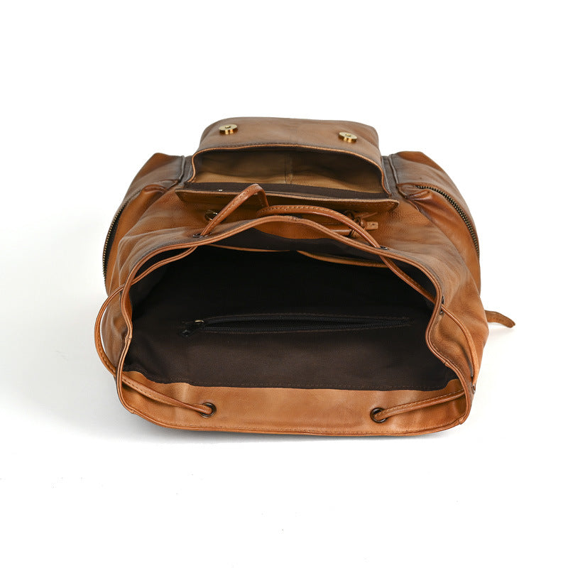 Full Grain Leather Laptop Backpack Large Capacity Weekender Overnight Camping Rucksack Men Leather Backpack