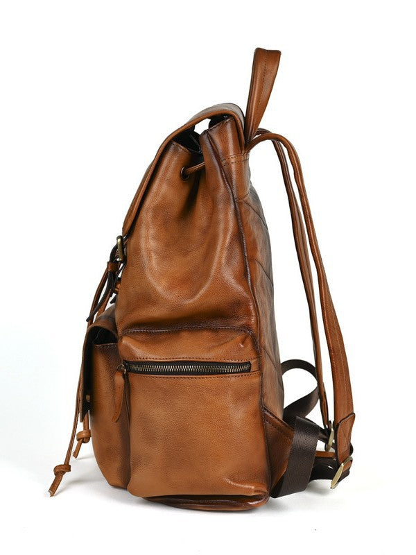 Full Grain Leather Laptop Backpack Large Capacity Weekender Overnight Camping Rucksack Men Leather Backpack