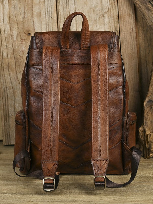 Full Grain Leather Laptop Backpack Large Capacity Weekender Overnight Camping Rucksack Men Leather Backpack