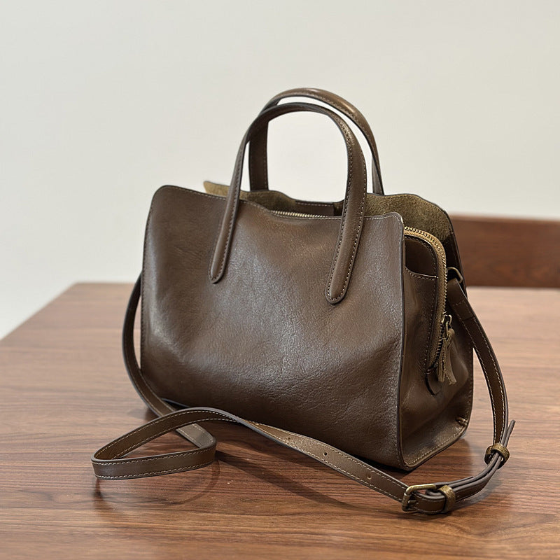 Full Grain Leather Tote Bag Casual Leather Shoulder Bag Stylish Women Leather Handbag Gift for Her