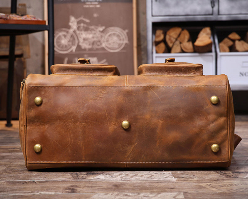 Full Grain Leather Weekender Bag Retro Travel Holdall for Men Handmade Leather Duffel Bag Large Carry-on Bag