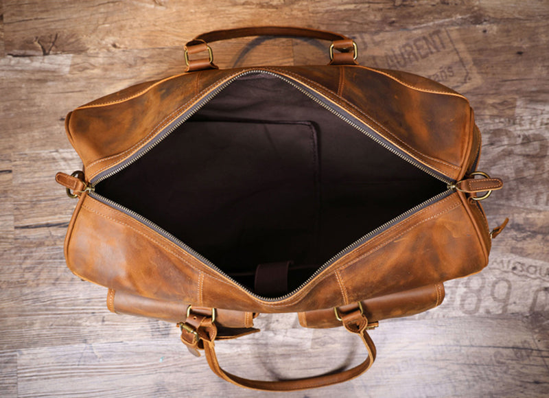 Full Grain Leather Weekender Bag Retro Travel Holdall for Men Handmade Leather Duffel Bag Large Carry-on Bag