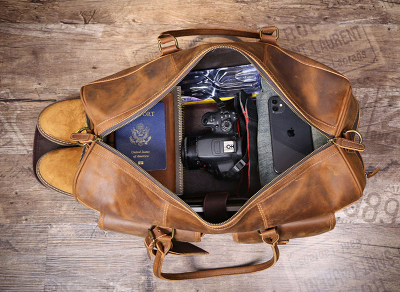 Full Grain Leather Weekender Bag Retro Travel Holdall for Men Handmade Leather Duffel Bag Large Carry-on Bag