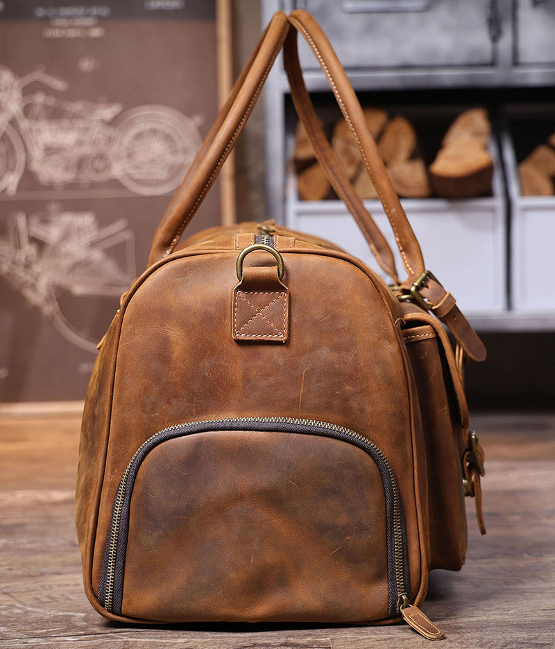 Full Grain Leather Weekender Bag Retro Travel Holdall for Men Handmade Leather Duffel Bag Large Carry-on Bag