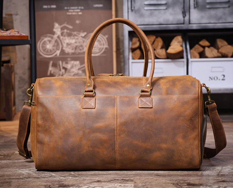 Full Grain Leather Weekender Bag Retro Travel Holdall for Men Handmade Leather Duffel Bag Large Carry-on Bag