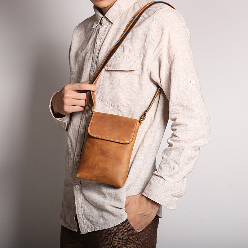 Handmade Genuine Leather Satchel Bag Shoulder Bag Full Grain Leather Small Crossbody Bag For Mens