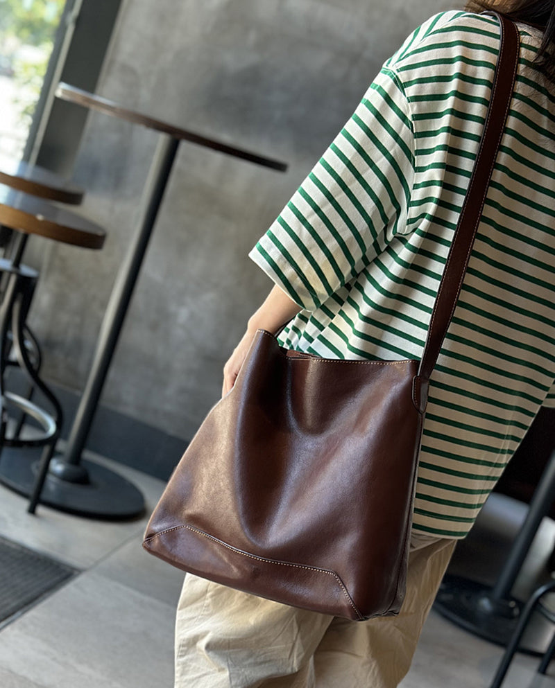 Leather Designer Bucket Bag With Adjustable Strap, Women Full Grain Leather Shoulder Bag For Everyday Use, Soft Leather Crossbody Bag