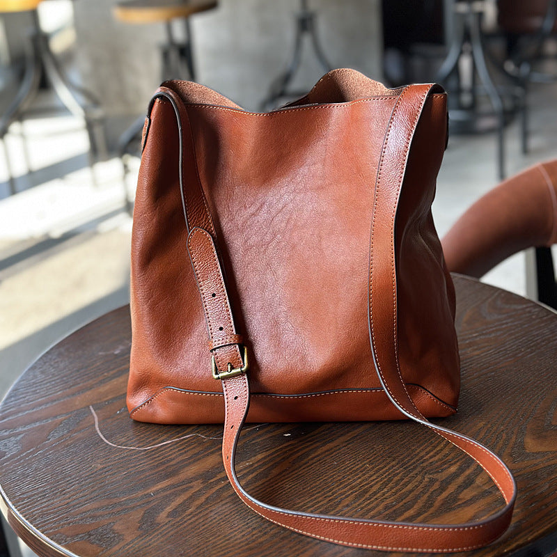 Leather Designer Bucket Bag With Adjustable Strap, Women Full Grain Leather Shoulder Bag For Everyday Use, Soft Leather Crossbody Bag
