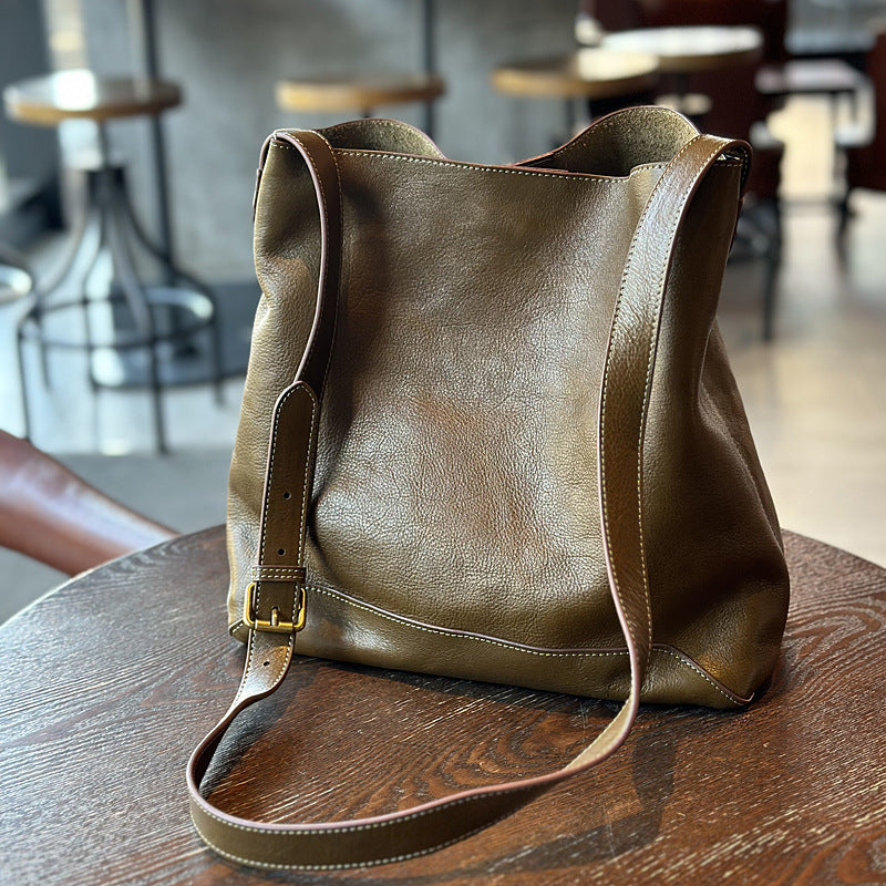 Leather Designer Bucket Bag With Adjustable Strap, Women Full Grain Leather Shoulder Bag For Everyday Use, Soft Leather Crossbody Bag