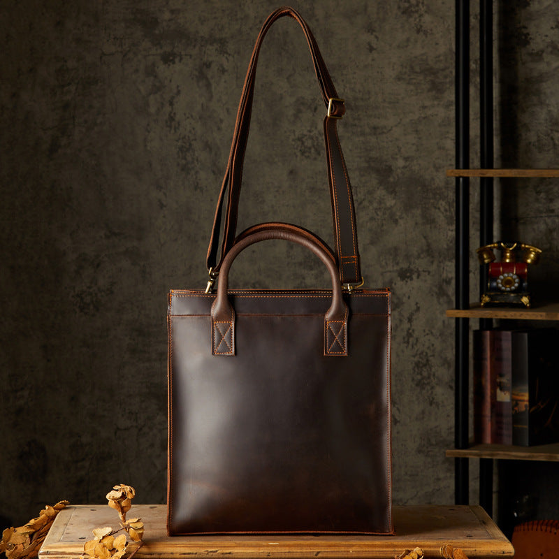 Leather Messenger Bag for Man Crazy Horse Leather Satchel Messenger Bags with Removable Strap