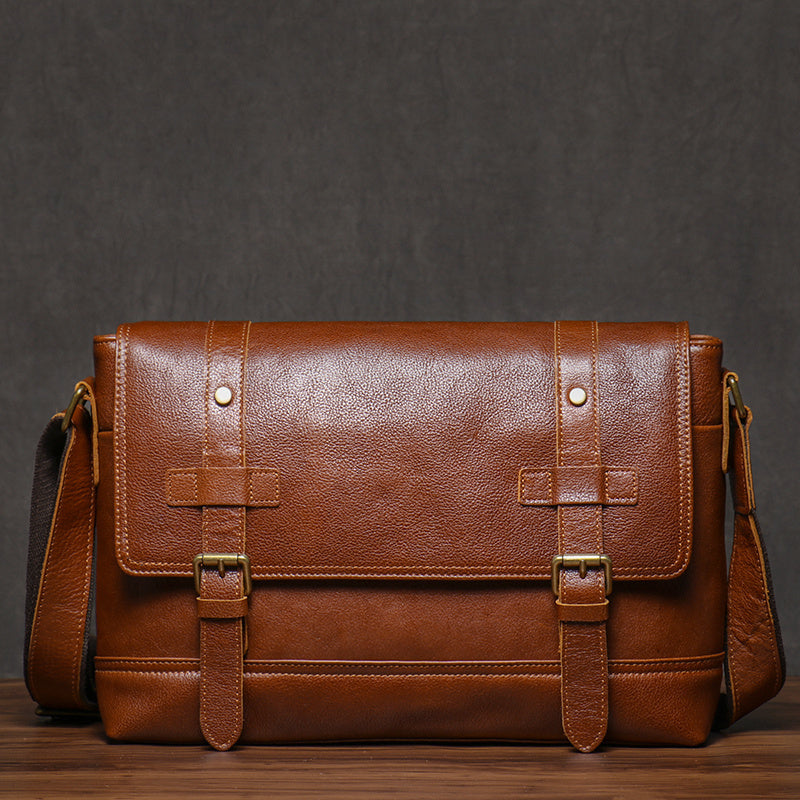 Leather Shoulder Bag for Men Vintage Genuine Leather Messenger Bag with Adjustable Strap