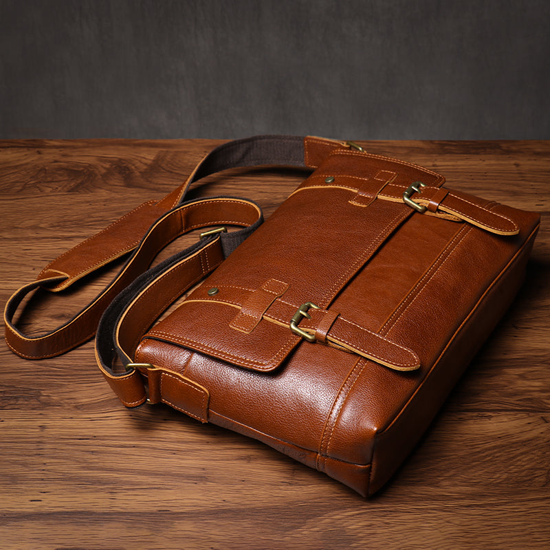 Leather Shoulder Bag for Men Vintage Genuine Leather Messenger Bag with Adjustable Strap