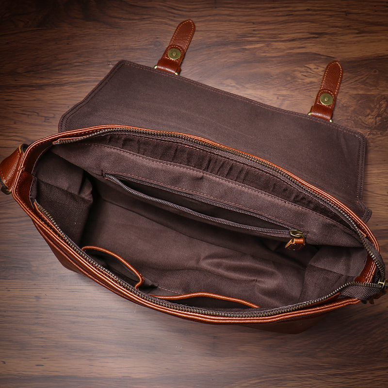 Leather Shoulder Bag for Men Vintage Genuine Leather Messenger Bag with Adjustable Strap