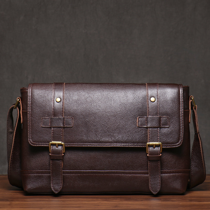 Leather Shoulder Bag for Men Vintage Genuine Leather Messenger Bag with Adjustable Strap