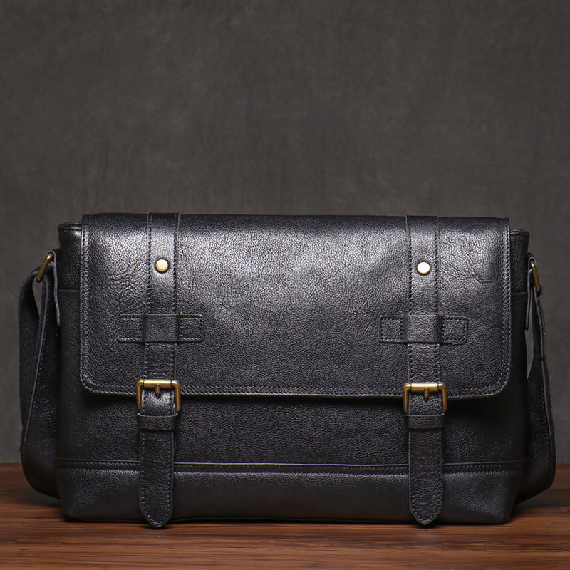 Leather Shoulder Bag for Men Vintage Genuine Leather Messenger Bag with Adjustable Strap