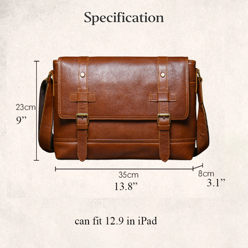Leather Shoulder Bag for Men Vintage Genuine Leather Messenger Bag with Adjustable Strap
