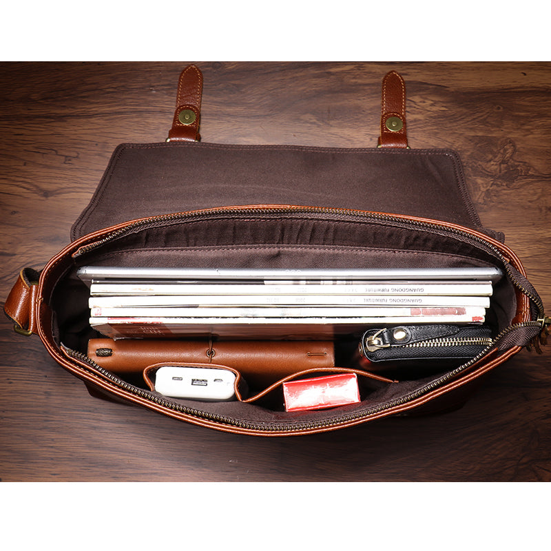 Leather Shoulder Bag for Men Vintage Genuine Leather Messenger Bag with Adjustable Strap