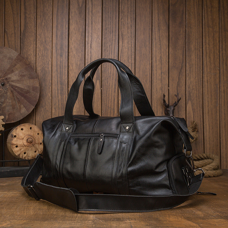 Men’s Large Leather Travel Bag, Genuine Leather Overnight Duffel with Shoulder Strap, Fits 16 Inch Laptop