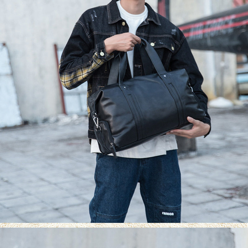 Men’s Large Leather Travel Bag, Genuine Leather Overnight Duffel with Shoulder Strap, Fits 16 Inch Laptop