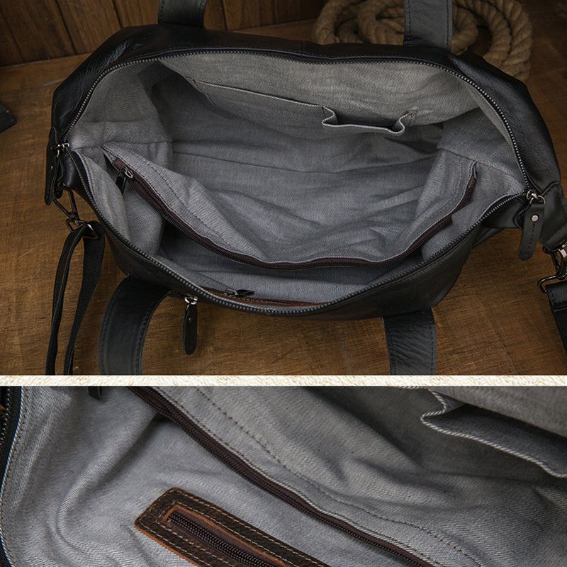 Men’s Large Leather Travel Bag, Genuine Leather Overnight Duffel with Shoulder Strap, Fits 16 Inch Laptop