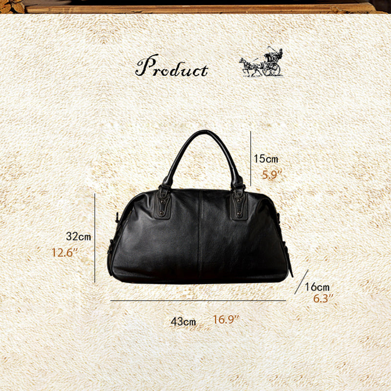 Men’s Leather Travel Duffel Bag, Full Grain Leather Shoulder Bag,  Large Capacity Black Weekend Bag