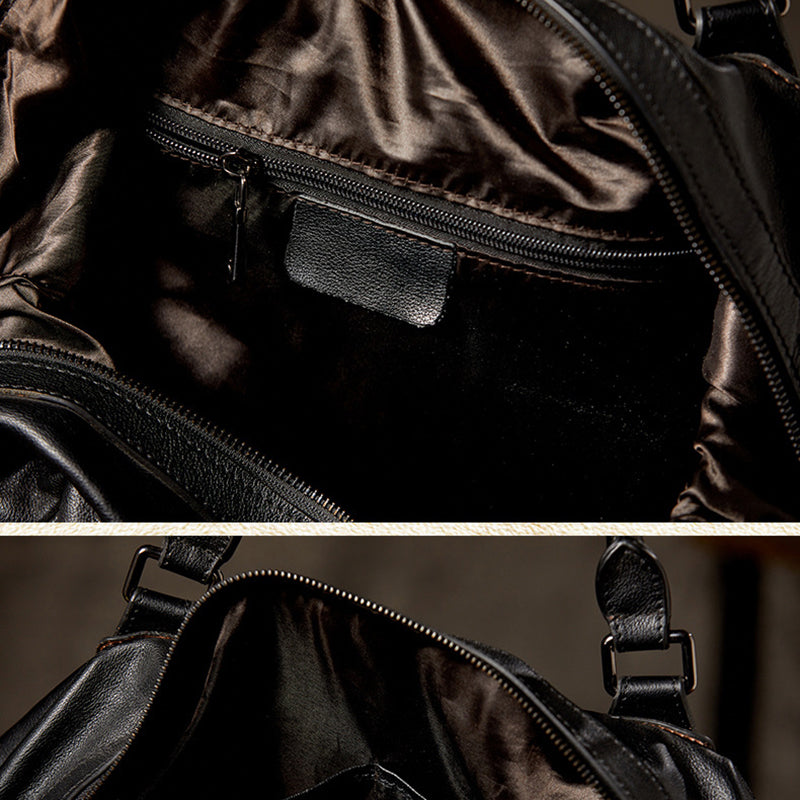 Men’s Leather Travel Duffel Bag, Full Grain Leather Shoulder Bag,  Large Capacity Black Weekend Bag