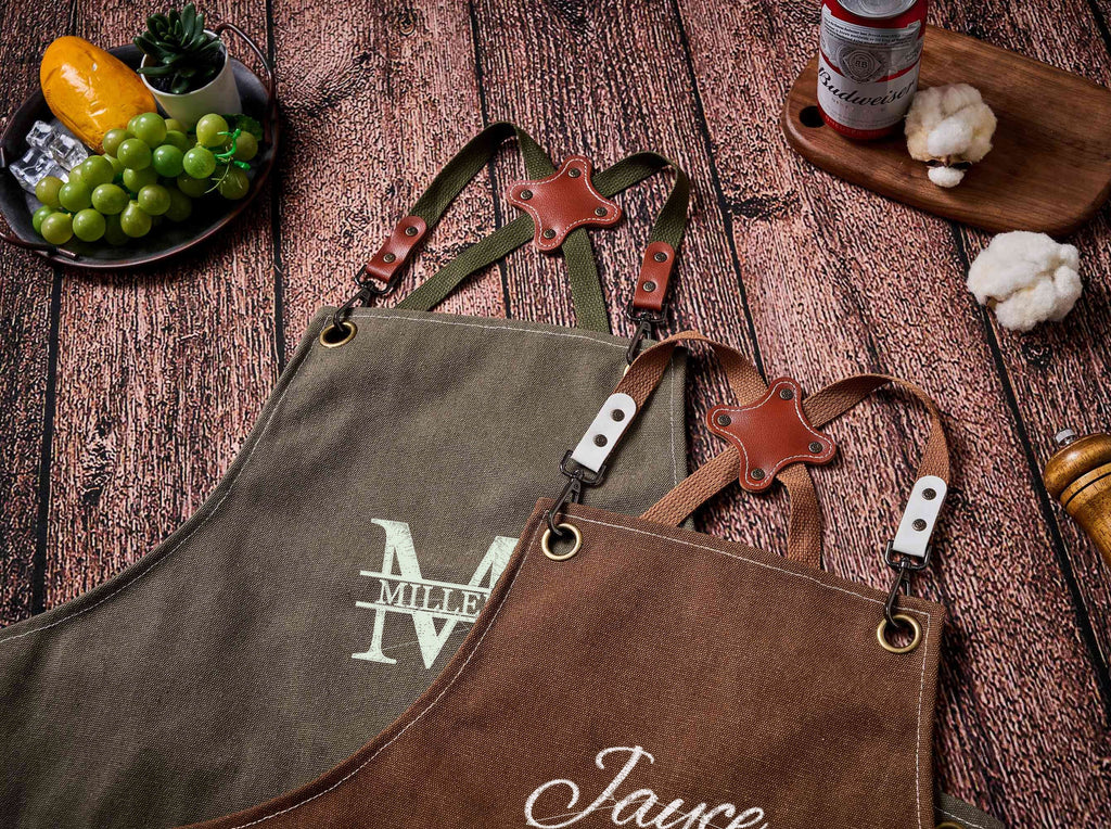 Personalized Canvas Workshop Apron with Pockets, Custom Bar, BBQ & Bartender Apron