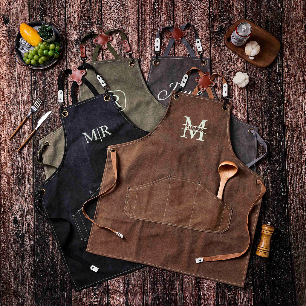 Personalized Canvas Workshop Apron with Pockets, Custom Bar, BBQ & Bartender Apron