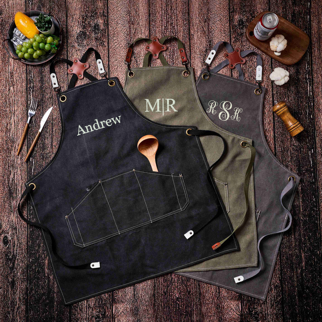 Personalized Canvas Workshop Apron with Pockets, Custom Bar, BBQ & Bartender Apron