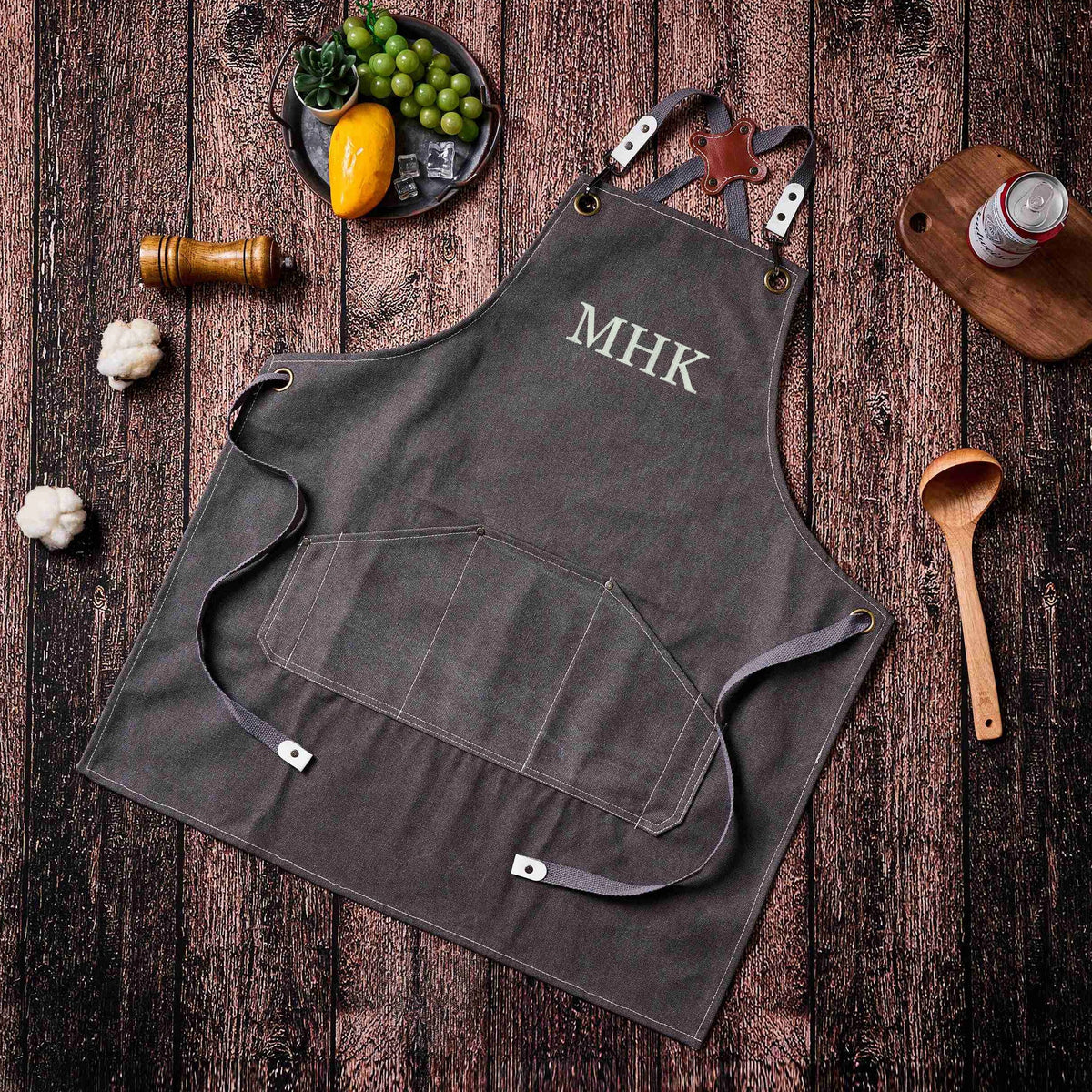 Personalized Canvas Workshop Apron with Pockets, Custom Bar, BBQ & Bartender Apron