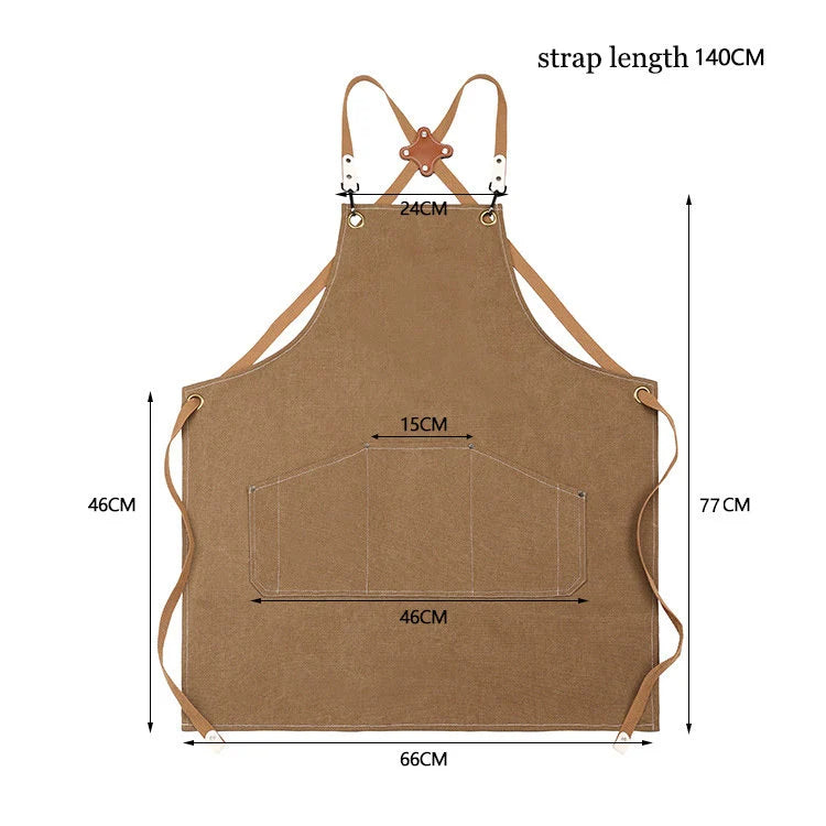 Personalized Canvas Workshop Apron with Pockets, Custom Bar, BBQ & Bartender Apron