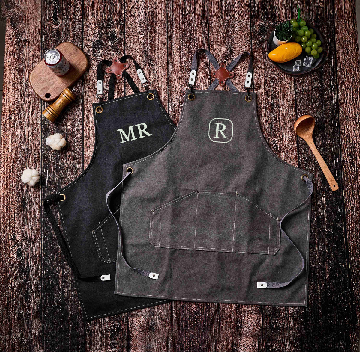 Personalized Canvas Workshop Apron with Pockets, Custom Bar, BBQ & Bartender Apron