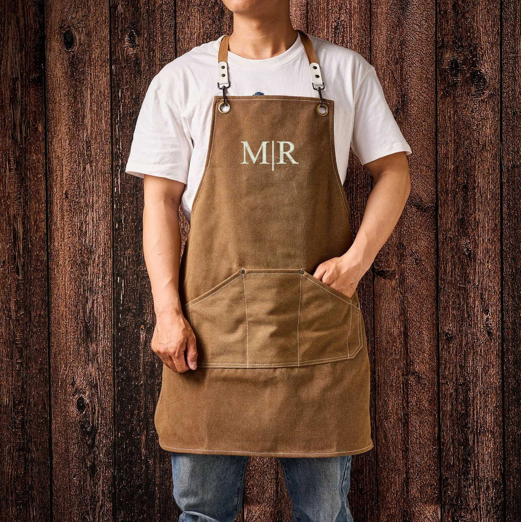 Personalized Canvas Workshop Apron with Pockets, Custom Bar, BBQ & Bartender Apron