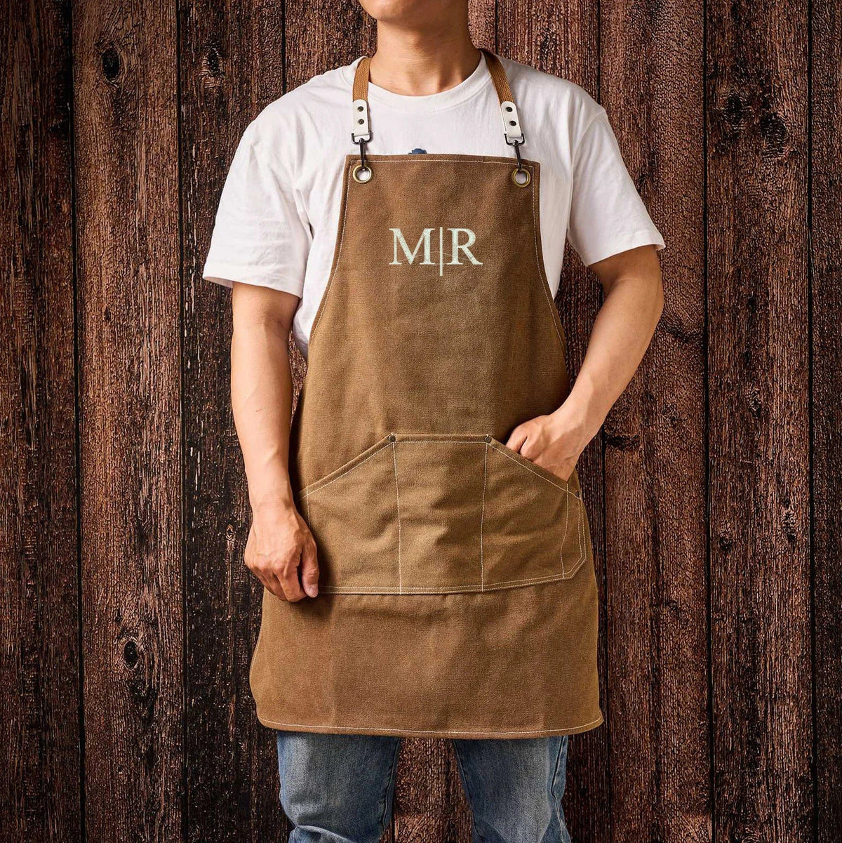 Personalized Canvas Workshop Apron with Pockets, Custom Bar, BBQ & Bartender Apron