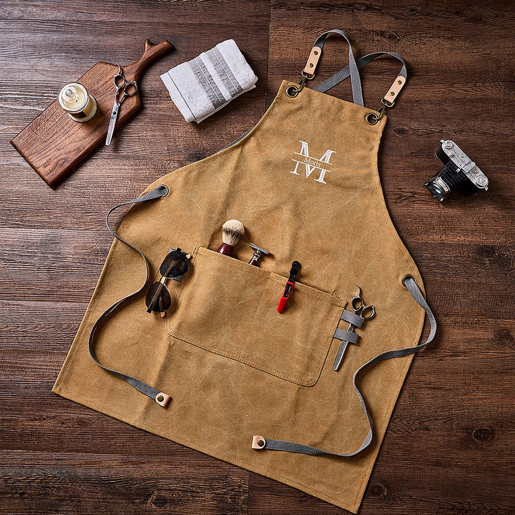 Personalized Canvas Apron for Men, Canvas Aprons with Pockets, Embroidered Kitchen Apron, Barbeque Apron, Bartender Apron, Chef Apron