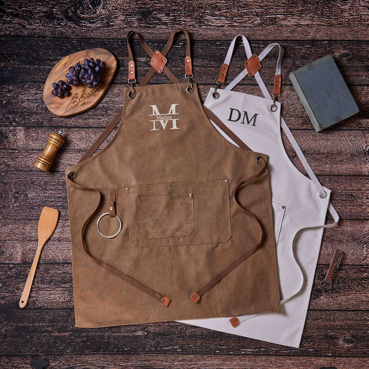 Personalized Canvas Workshop Apron with Pockets, Custom Bar, BBQ & Bartender Apron